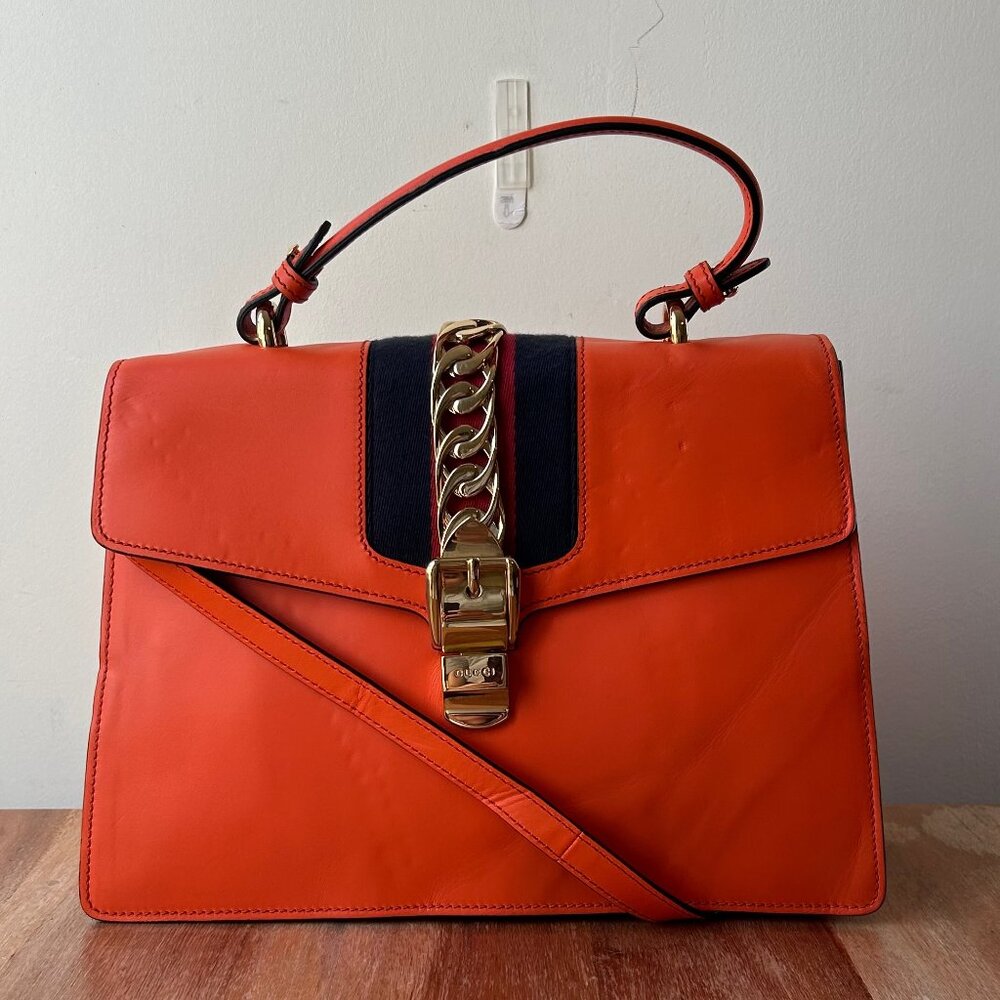 Gucci Leather Sylvie Web Orange Medium